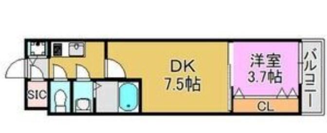 レーヴメゾン出屋敷(1DK/3階)の間取り写真