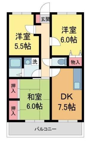 倉田メゾン(3DK/2階)の間取り写真