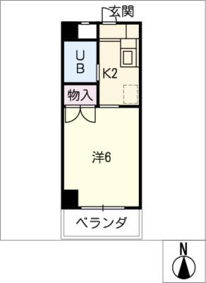 リズ スクエア南・北棟(1K/2階)の間取り写真