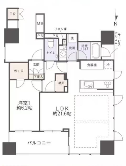 クレヴィアタワー御堂筋本町(1SLDK/28階)の間取り写真
