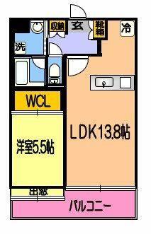 LESTIO長嶺(1LDK/2階)の間取り写真