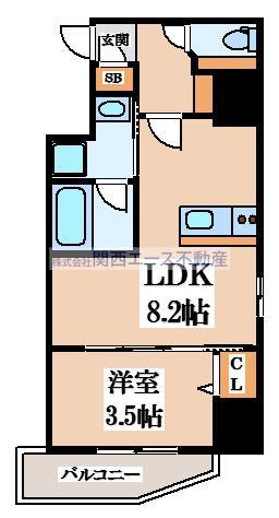 リアライズ布施駅前(1LDK/9階)の間取り写真