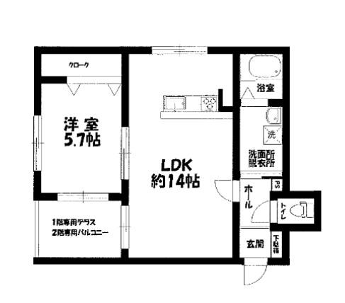 ホワイトキャッスル(1LDK/1階)の間取り写真
