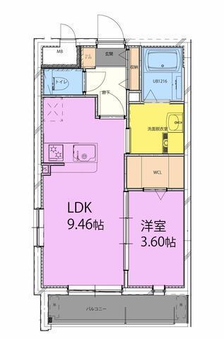 アーベイン松山(1LDK/4階)の間取り写真