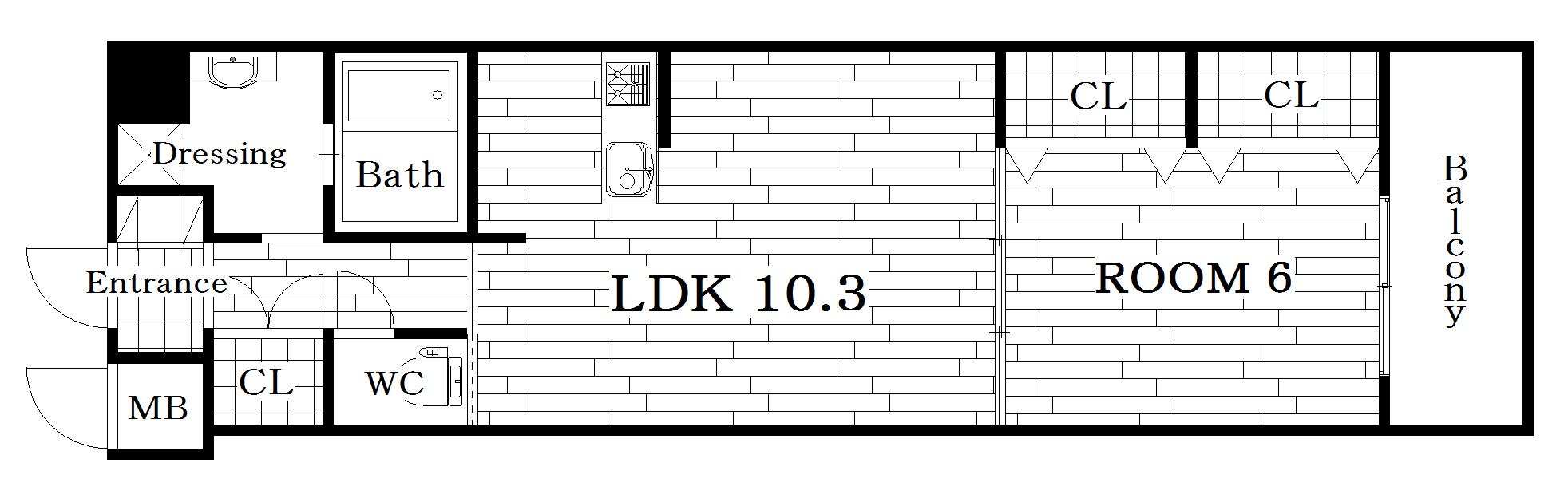 フェリーチェ駅東(1LDK/9階)の間取り写真