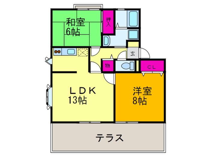 エステ-ト灰塚B棟(2LDK/1階)の間取り写真