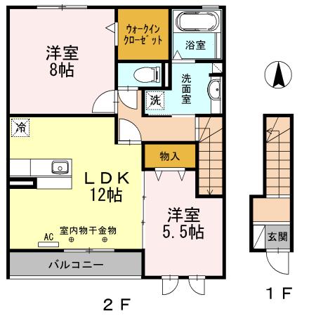 エクセルサワダA・B(2LDK/2階)の間取り写真
