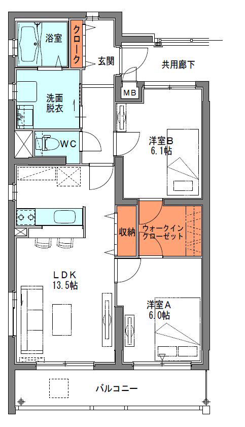 グランヴェルジュ(2LDK/3階)の間取り写真