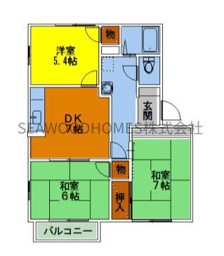 ラフォーレ金沢(3DK/2階)の間取り写真