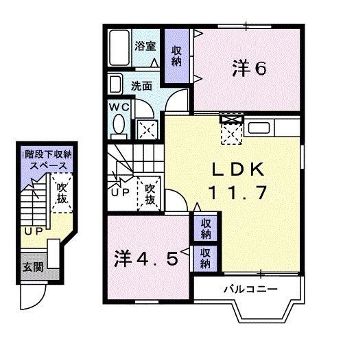 プレーヌミヤモト(2LDK/2階)の間取り写真