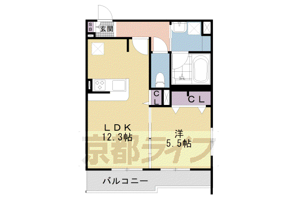 グランドール京都(1LDK/4階)の間取り写真