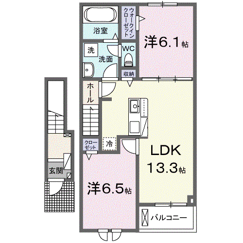 ナイス ハッシー II(2LDK/2階)の間取り写真