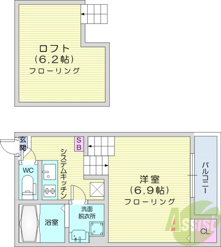 ハーモニーテラス五輪Ⅱ(ワンルーム/2階)の間取り写真