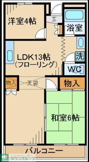 グリーンヒル桜ケ丘(2LDK/1階)の間取り写真