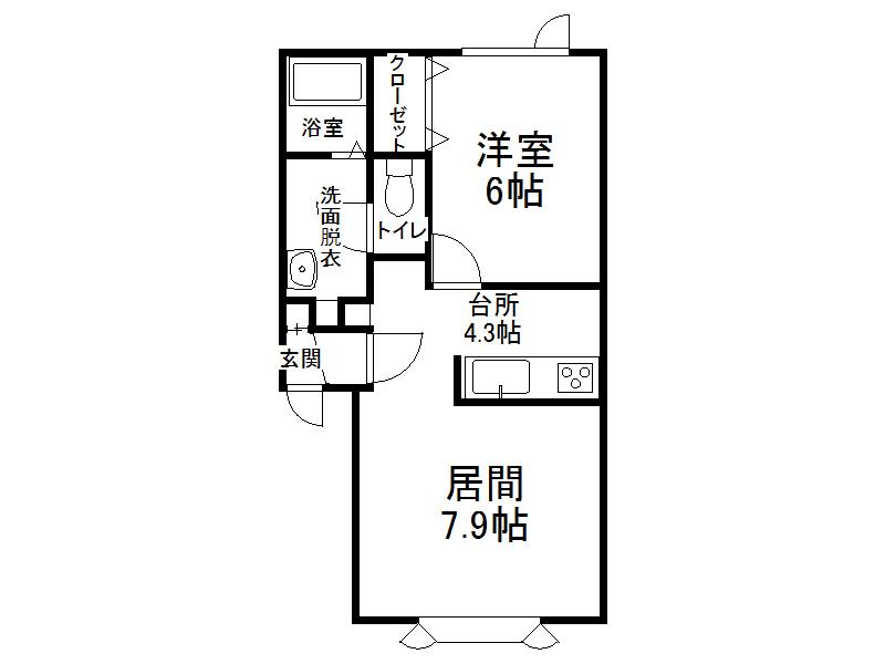 ハウスアバンセA棟(1DK/1階)の間取り写真