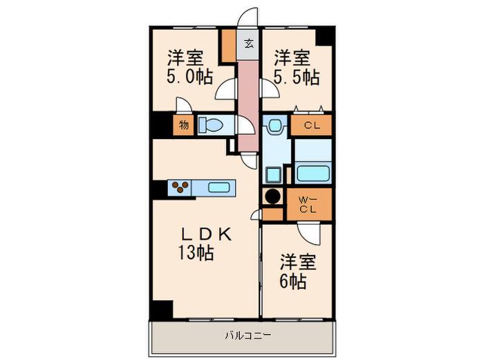 リオグランデ八幡(3LDK/9階)の間取り写真