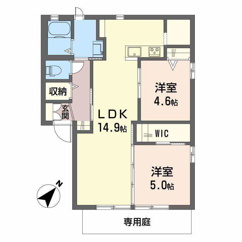 ソレイユ D棟(2LDK/1階)の間取り写真