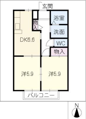 ピュアライズ吉村 A棟(2DK/1階)の間取り写真
