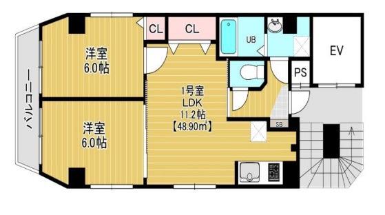 ウイングテラス御徒町(2LDK/7階)の間取り写真