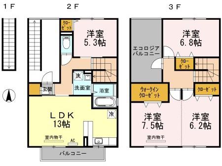 グリーンパーク西石井202(4LDK/2階)の間取り写真