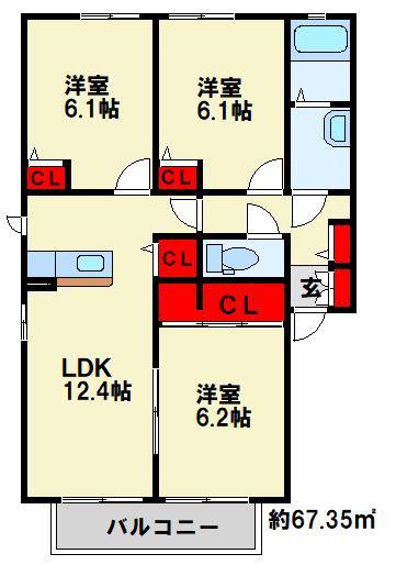 咲ら坂 C棟(3LDK/2階)の間取り写真