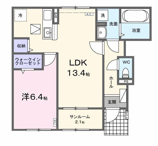 ラ マージュ西岐阜(1LDK/1階)の間取り写真