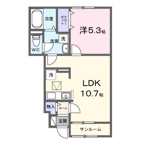 ポルト・ボヌールIII(1LDK/1階)の間取り写真