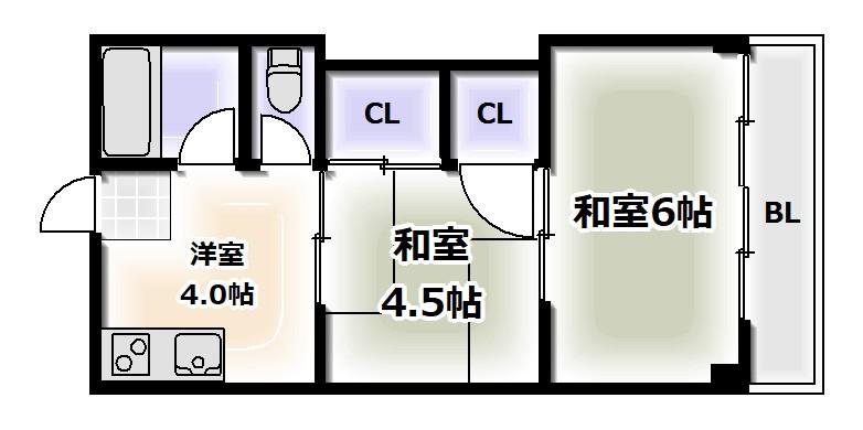 住吉清川マンション(2DK/3階)の間取り写真