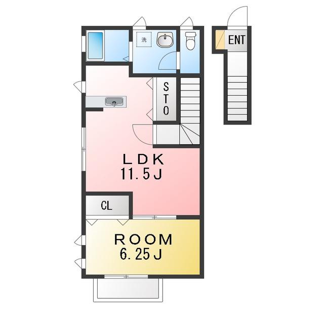 クリージュ弐番館(1LDK/2階)の間取り写真