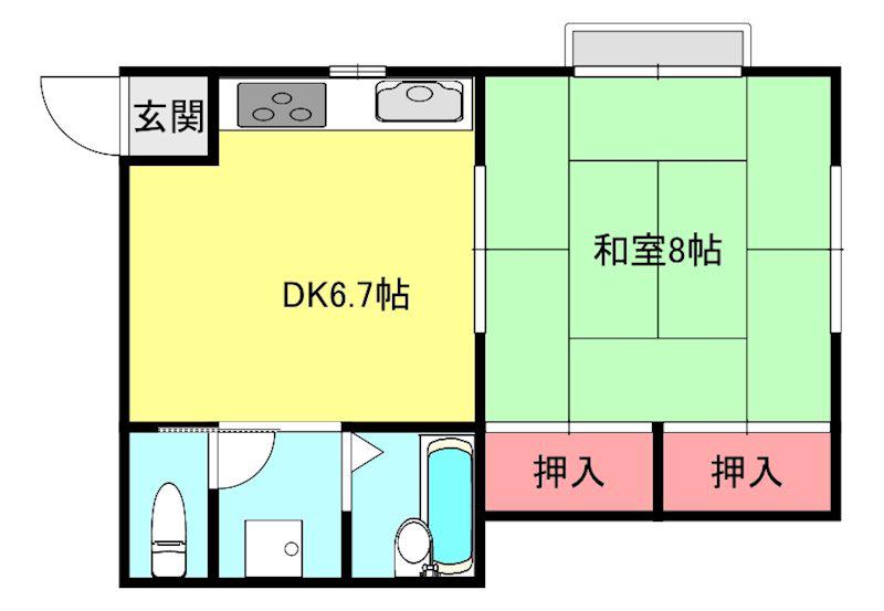 クスチュウ旗塚通(1DK/1階)の間取り写真