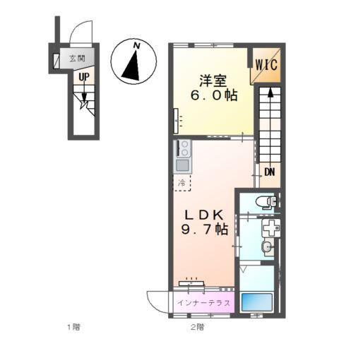 カカリア(1LDK/2階)の間取り写真