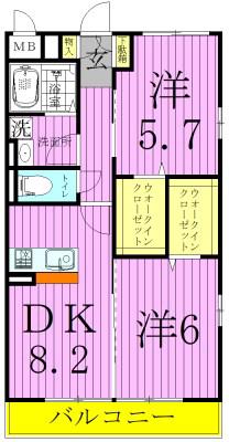 DEARCOURT(2DK/1階)の間取り写真