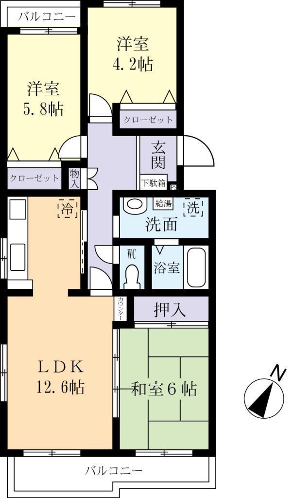 松代パークハウス(3LDK/1階)の間取り写真