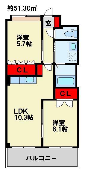 セントフィールド(2LDK/1階)の間取り写真