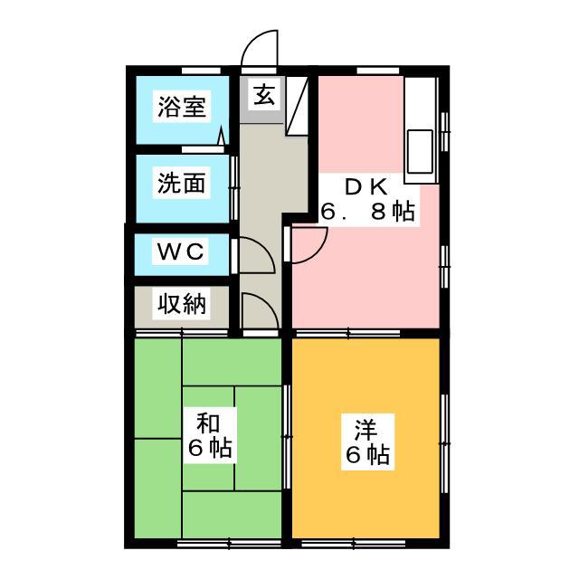 ルネッセキノミヤB(2DK/1階)の間取り写真