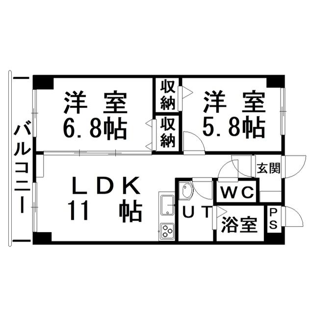 エリス若竹(2LDK/3階)の間取り写真