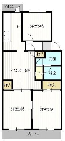 鈴が峰第5団地 2号棟(3DK/1階)の間取り写真