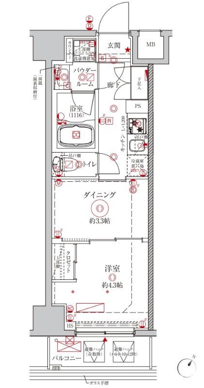 クレイシアアイズ川崎ザ・テラス(2K/3階)の間取り写真