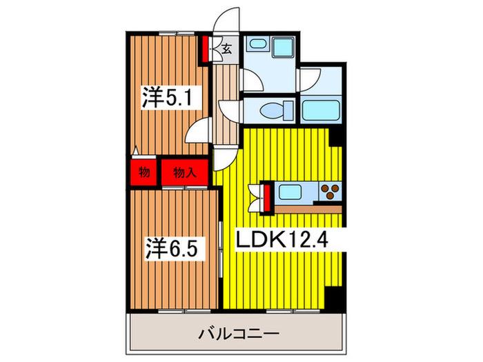 ビエラコート南浦和(2LDK/6階)の間取り写真