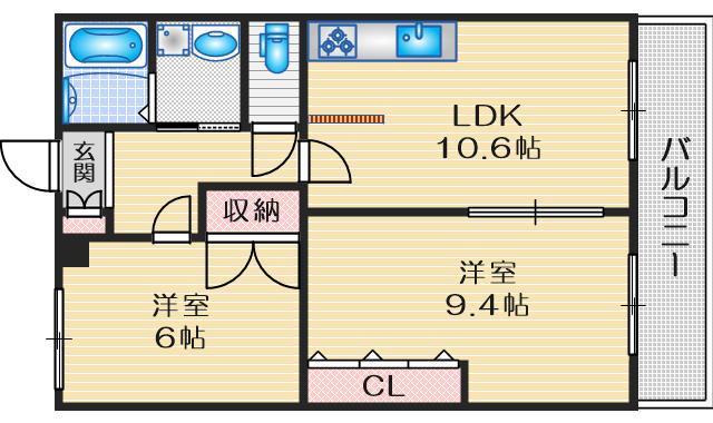 アンデュノール千里(2LDK/3階)の間取り写真