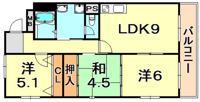 フェニックス本山(3LDK/1階)の間取り写真