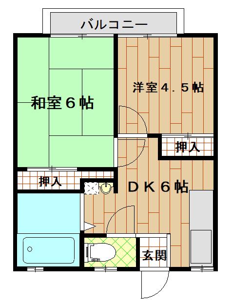 内谷ハイツB棟(2DK/2階)の間取り写真