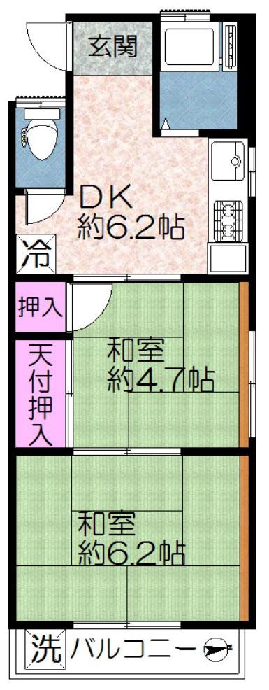大橋マンション(2DK/3階)の間取り写真