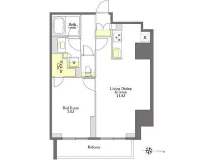 プライムメゾン市谷山伏町(1LDK/4階)の間取り写真