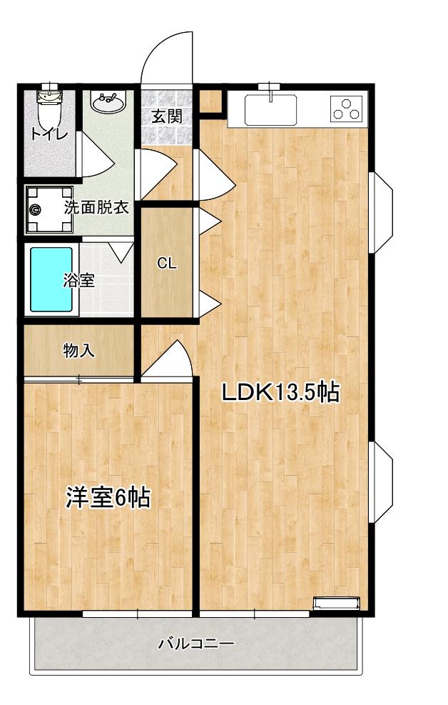 ウィングヴィラ枝野D棟(1LDK/1階)の間取り写真