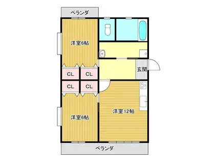 サンコート中居(2LDK/2階)の間取り写真