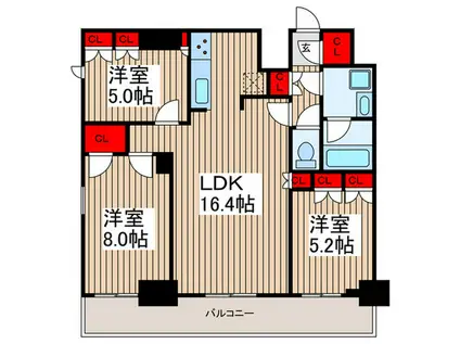 アジールコート汐浜キャナル(3LDK/13階)の間取り写真