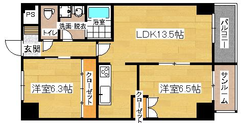 リバ-サイド豆田(2LDK/7階)の間取り写真