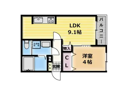 ヴィエント中小坂(1LDK/3階)の間取り写真