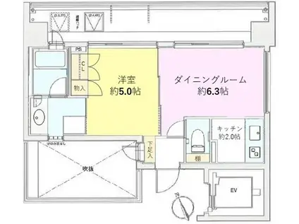 渋谷常盤松ハウス(1DK/7階)の間取り写真
